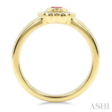 6X4 MM Oval Shape Ruby and 1/6 Ctw Round Cut Diamond Bold Precious Ring in 10K Yellow Gold