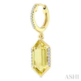 12X5 MM Evoque Gemstones Hexagon Shape Lemon Quartz and 1/5 Ctw Round Cut Diamond Semi-Precious Earrings in 10K Yellow Gold