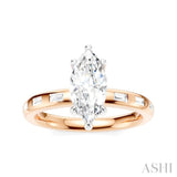 1/4 Ctw Marquise Shape Baguette and Round Cut Diamond Semi-Mount Engagement Ring in 14K Rose and White Gold