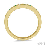 2 MM Emerald and 1/5 Ctw Round Cut Diamond Precious Wedding Band in 14K Yellow Gold