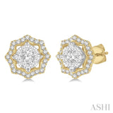 3/4 Ctw Star Lattice Lovebright Round Cut Diamond Earrings in 14K Yellow and White Gold