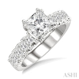 1 Ctw Princess Cut Diamond Semi-Mount Engagement Ring in 14K White Gold