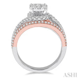 1 1/10 Ctw Round Diamond Lovebright Engagement Ring in 14K White and Rose Gold