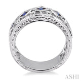 3x3MM Princess Cut Sapphire and 1/4 Ctw Round Cut Diamond Precious Fashion Ring in 14K White Gold