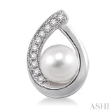 6x6 MM Cultured Pearls and 1/10 Ctw Round Cut Diamond Earrings in 14K White Gold