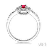 5x3 MM Oval Cut Ruby and 1/10 Ctw Single Cut Diamond Ring in 10K White Gold.