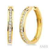 1 Ctw Channel Set Round Cut Diamond Hoop Earrings in 14K Yellow Gold