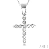 1/10 Ctw Round Cut Diamond Cross Petite Pendant in 10K White Gold with Chain