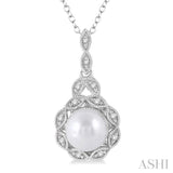 6.5x6.5 MM Cultured Pearl and 1/20 Ctw Round Cut Diamond Pendant in Sterling Silver with Chain