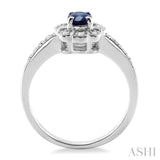 6x4 MM Oval Cut Sapphire and 1/20 Ctw Round Cut Diamond Ring in Sterling Silver