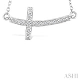 1/50 Ctw Round Cut Diamond Cross Pendant with Chain in Sterling Silver