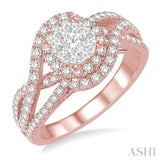 1 1/10 ctw Round Cut Diamond Lovebright Engagement Ring in 14K Rose and White Gold