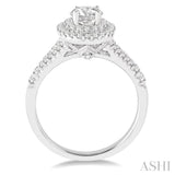 1 Ctw Diamond Engagement Ring with 1/2 Ct Oval Cut Center Stone in 14K White Gold