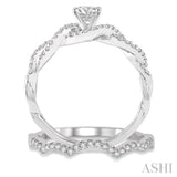 5/8 Ctw Diamond Wedding Set With 1/2 ct Round Diamond Engagement Ring and 1/10 ct Wavy Wedding Band in 14K White Gold