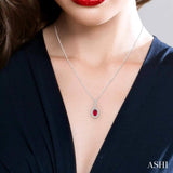 6x4 MM Oval Shape Ruby and 1/8 Ctw Round Cut Diamond Precious Pendant in 10K White Gold