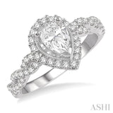 3/4 Ctw Intertwined Shank Round Cut Diamond Ladies Engagement Ring with 3/8 Ct Pear Shaped Center Stone in 14K White Gold