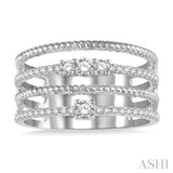 3/8 Ctw Rope and Round Diamond Multi Row Layered Fashion Ring in 14K White Gold