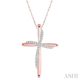 1/10 Ctw Round Cut Diamond Draped Cross Charm Pendant With Chain in 10K Rose Gold