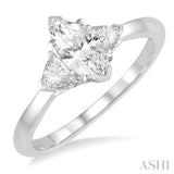 3/4 Ctw Marquise and Triangular Cut Diamond Ladies Engagement Ring with 1/2 Ct Marquise cut Center Stone in 14K White Gold
