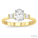 5/8 ctw Baguette and Oval Cut Diamond Ladies Engagement Ring with 1/2 Ct Oval Cut Center Stone in 14K Yellow and White Gold