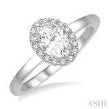 5/8 Ctw Oval and Round cut Diamond Ladies Engagement Ring with 1/2 Ct Oval Cut Center Stone in 14K White Gold