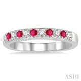 2 MM Round Shape Ruby and 1/5 Ctw Round Cut Diamond Precious Wedding Band in 14K White Gold