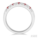 1/5 ctw Round Cut Diamond and 2MM Ruby Precious Wedding Band in 14K White Gold