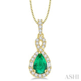 7x5 MM Pear Shape Emerald and 1/3 ctw Diamond Precious Pendant in 14K Yellow Gold with Chain