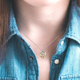 1/10 ctw Twins Heart Round Cut Diamond Pendant in 14K White and Yellow Gold with Chain