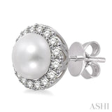 8 MM Cultured Pearls and 1/3 Ctw Round Cut Diamond Earrings in 14K White Gold