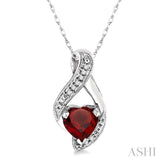 7x7 MM Heart Shape Garnet and 1/20 Ctw Round Cut Diamond Semi-Precious Pendant in 10K White Gold with Chain