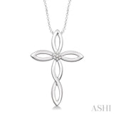 1/50 Ctw Round Cut Diamond Cross Pendant in Sterling Silver with Chain