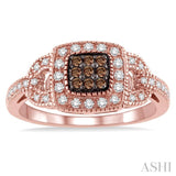 1/3 ctw Round Cut White and Champagne Brown Diamond Ring in 10K Rose Gold