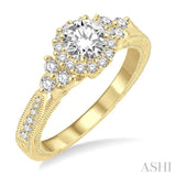 3/4 Ctw Diamond Engagement Ring with 1/4 Ct Round Cut Center Stone in 14K Yellow Gold