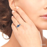 6x4MM Oval Cut and 5x3 MM Pear Cut Sapphire and 1/4 Ctw Round Cut Diamond 3-Stone Precious Ring in 10K White Gold