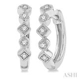 1/10 Ctw Circular & Rhombus Mount Round Cut Diamond Huggie Petite Earrings in 10K White Gold