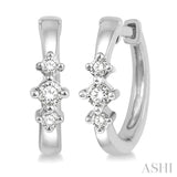 1/6 Ctw Three Stone Round Cut Diamond Huggie Petite Earrings in 10K White Gold
