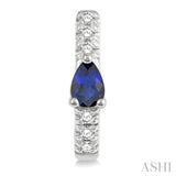 4X3 MM Pear Cut Sapphire and 1/10 Ctw Single Cut Diamond Petite Huggie Earrings in 10K White Gold