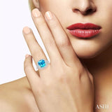 10x10 MM Cushion Shape Blue Topaz and 1/50 Ctw Round Cut Diamond Semi-Precious Ring in Sterling Silver