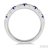 2.9 MM Sapphire and 1/2 Ctw Round Cut Diamond Precious Wedding Band in 14K White Gold