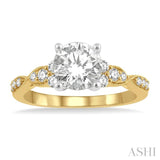 1/4 ctw Carved Shank Round Cut Diamond Semi Mount Engagement Ring in 14K Yellow and White Gold