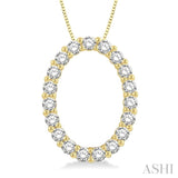 1/2 Ctw Oval Shape Window Round Cut Diamond Pendant With Chain in 14K Yellow Gold