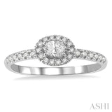 1/3 Ctw Oval Shape Round Cut Diamond Fashion Petite Ring with 1/6 Ct Oval Cut Center Stone in 14K White Gold