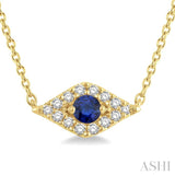 2.60 MM Round Cut Sapphire and 1/10 Ctw Evil Eye Round Cut Diamond Precious Petite Fashion Pendant in 10K Yellow Gold