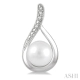 6x6 MM Drop Shape Cultured Pearls and 1/50 Ctw Round Cut Diamond Earring in Sterling Silver