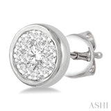1/3 Ctw Lovebright Round Cut Diamond Bezel Stud Earring in 14K White Gold