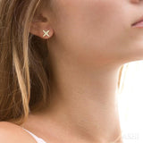 1/10 Ctw 'X' Shape Round Cut Diamond Petite Fashion Earrings in 14K Yellow Gold