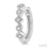 1/10 Ctw Circular & Rhombus Mount Round Cut Diamond Huggie Petite Earrings in 14K White Gold