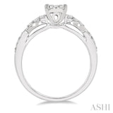 1/2 ctw Oval Shape Center Crisscross Carved Shank Lovebright Round Cut Diamond Engagement Ring in 14K White Gold