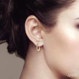 1.35 MM Round Shape Sapphire and 1/10 Ctw Petite Round Cut Diamond Precious Fashion Huggies in 10K Yellow Gold